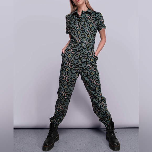 NWT Wildfang Essential High-Waisted Coverall - Serpentine S *Tall* long torso